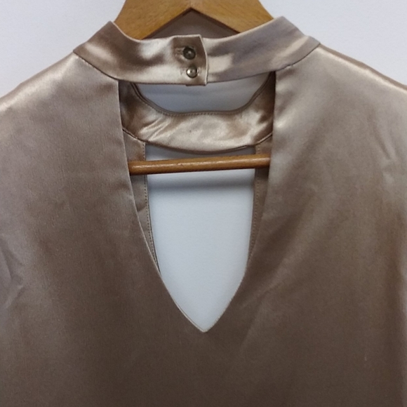 WAYF Gold Metallic Mock Neck Cut Out Mini Dress - Picture 9 of 14